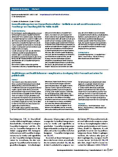 Vorschauseite 3: Gesundheitskompetenz und Gesundheitsverhalten – Einblicke in ein sich ausdifferenzierendes Forschungsund Handlungsfeld für Public Health