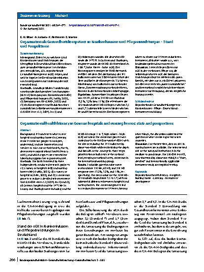 Vorschauseite 3: Organisationale Gesundheitskompetenz in Krankenhäusern und Pflegeeinrichtungen – Stand und Perspektiven