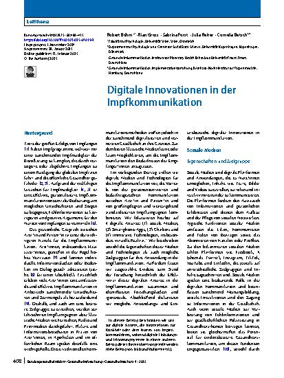 Vorschauseite 1: Digitale Innovationen in der Impfkommunikation