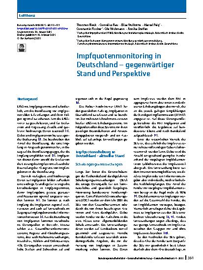 Vorschauseite 1: Impfquotenmonitoring in Deutschland – gegenwärtiger Stand und Perspektive
