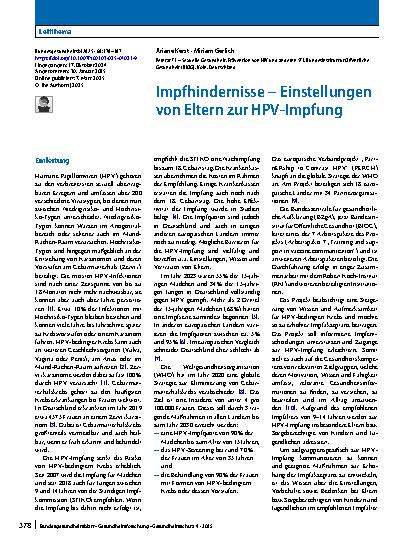 Vorschauseite 1: Impfhindernisse – Einstellungen von Eltern zur HPV-Impfung
