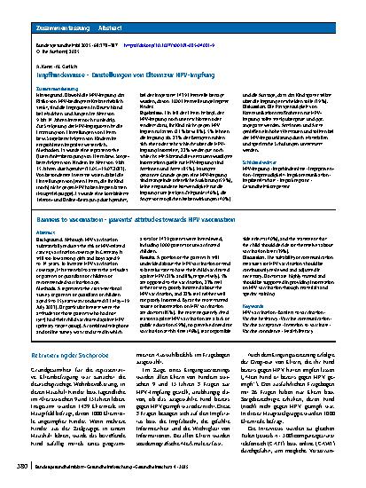Vorschauseite 3: Impfhindernisse – Einstellungen von Eltern zur HPV-Impfung