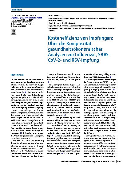 Vorschauseite 1: Kosteneffizienz von Impfungen: Über die Komplexität gesundheitsökonomischer Analysen zur Influenza‑, SARS-CoV-2- und RSV-Impfung