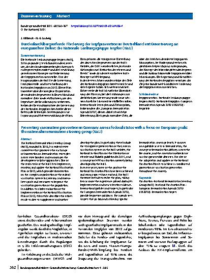 Vorschauseite 3: Bundeslandübergreifende Förderung der Impfprävention in Deutschland mit Orientierung an europäischen Zielen: die Nationale Lenkungsgruppe Impfen (NaLI)