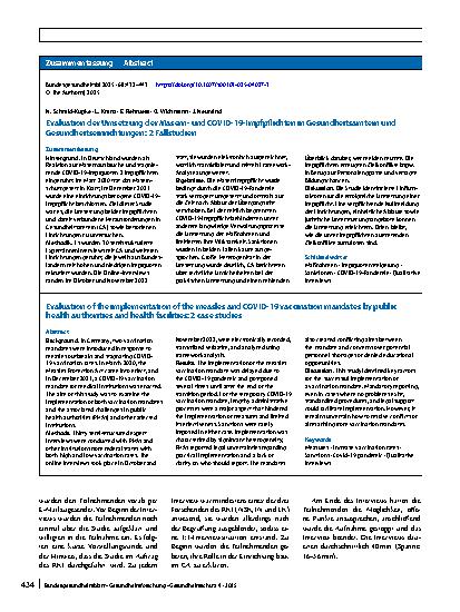 Vorschauseite 3: Evaluation der Umsetzung der Masernund COVID-19‑Impfpflichten in Gesundheitsämtern und Gesundheitseinrichtungen: 2 Fallstudien