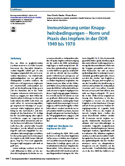 Vorschauseite 1: Immunisierung unter Knappheitsbedingungen – Norm und Praxis des Impfens in der DDR 1949 bis 1970