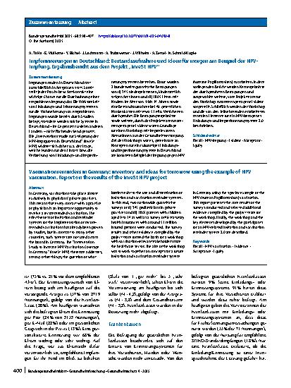 Vorschauseite 3: Impferinnerungen in Deutschland: Bestandsaufnahme und Ideen für morgen am Beispiel der HPV-Impfung