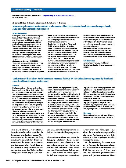 Vorschauseite 3: Bewertung der Einsätze des Robert Koch-Instituts für COVID-19-Ausbruchsuntersuchungen durch subnationale Gesundheitsbehörden