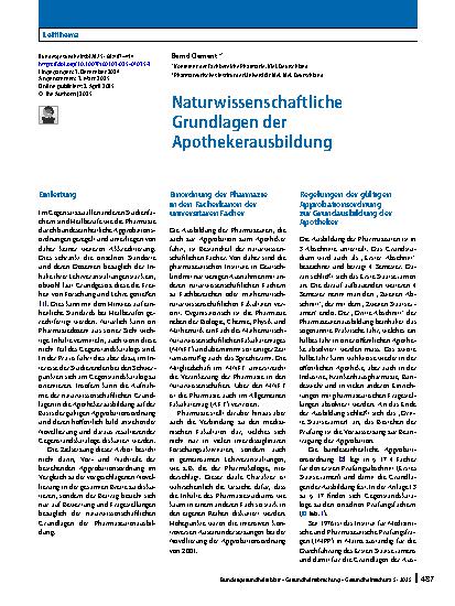 Vorschauseite 1: Naturwissenschaftliche Grundlagen der Apothekerausbildung