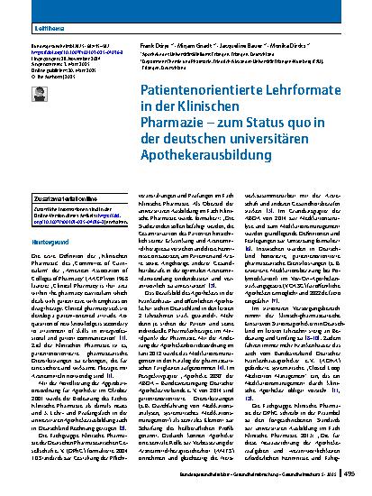 Vorschauseite 1: Patientenorientierte Lehrformate in der Klinischen Pharmazie – zum Status quo in der deutschen universitären Apothekerausbildung
