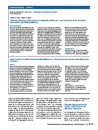 Vorschauseite 3: Patientenorientierte Lehrformate in der Klinischen Pharmazie – zum Status quo in der deutschen universitären Apothekerausbildung