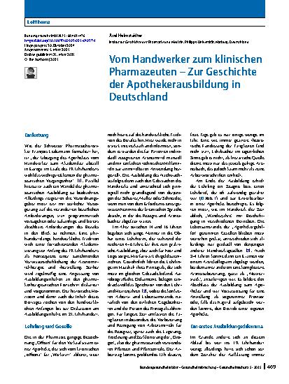 Vorschauseite 1: Vom Handwerker zum klinischen Pharmazeuten – Zur Geschichte der Apothekerausbildung in Deutschland