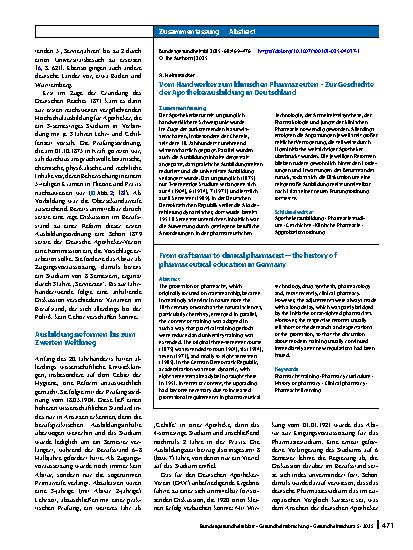 Vorschauseite 3: Vom Handwerker zum klinischen Pharmazeuten – Zur Geschichte der Apothekerausbildung in Deutschland