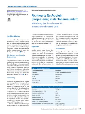 Vorschauseite 1: Richtwerte für Acrolein (Prop-2-enal) in der Innenraumluft