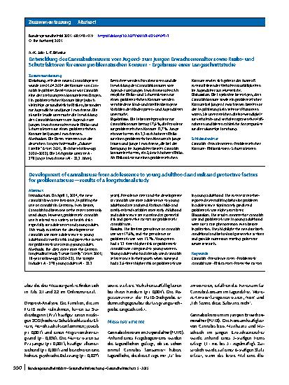 Vorschauseite 3: Entwicklung des Cannabiskonsums vom Jugendzum jungen Erwachsenenalter sowie Risikound Schutzfaktoren für einen problematischen Konsum – Ergebnisse einer Längsschnittstudie