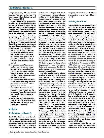 Vorschauseite 2: Psychische Gesundheit von Kindern und Jugendlichen in Zeiten globaler Krisen: Ergebnisse der COPSY-Längsschnittstudie von 2020 bis 2024