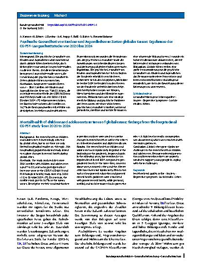Vorschauseite 3: Psychische Gesundheit von Kindern und Jugendlichen in Zeiten globaler Krisen: Ergebnisse der COPSY-Längsschnittstudie von 2020 bis 2024