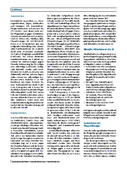 Vorschauseite 6: Potenziale der Bakteriophagentherapie in Deutschland: Evidenzlage und klinische Relevanz