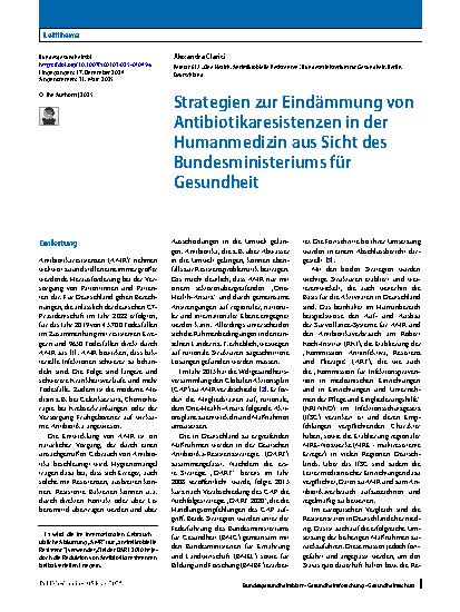 Vorschauseite 1: Strategien zur Eindämmung von Antibiotikaresistenzen in der Humanmedizin aus Sicht des Bundesministeriums für Gesundheit