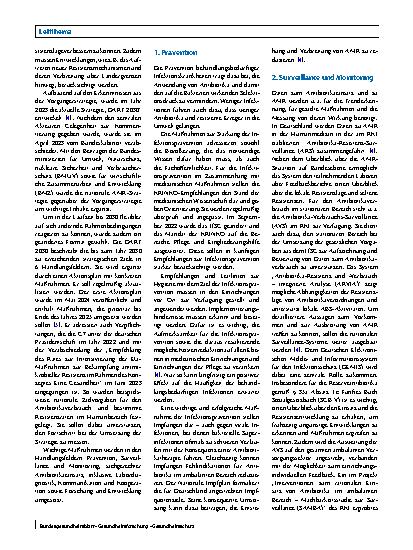 Vorschauseite 2: Strategien zur Eindämmung von Antibiotikaresistenzen in der Humanmedizin aus Sicht des Bundesministeriums für Gesundheit