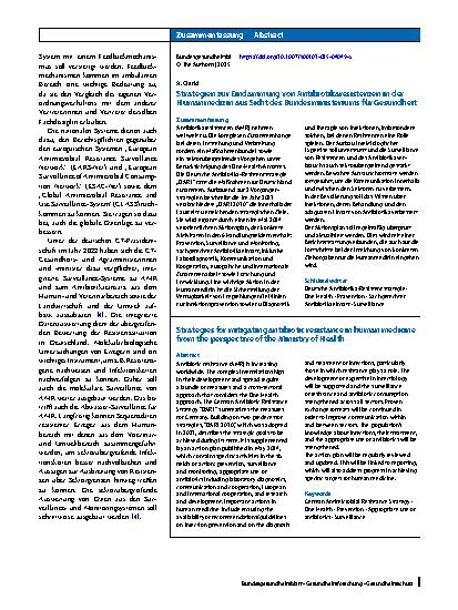 Vorschauseite 3: Strategien zur Eindämmung von Antibiotikaresistenzen in der Humanmedizin aus Sicht des Bundesministeriums für Gesundheit