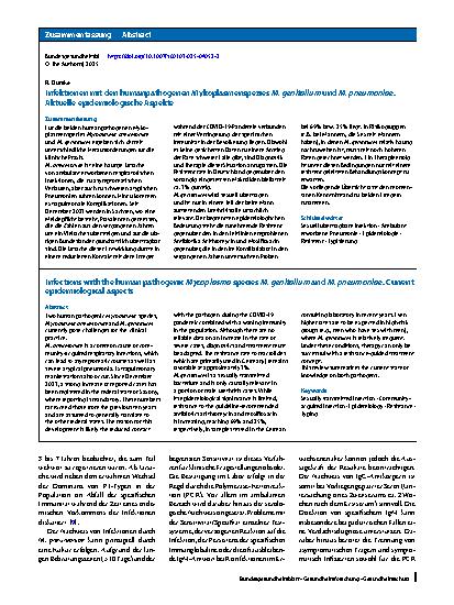 Vorschauseite 3: Infektionen mit den humanpathogenen Mykoplasmenspezies M. genitalium und M. pneumoniae