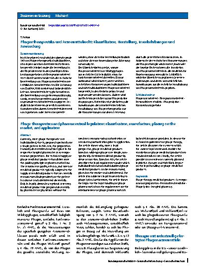 Vorschauseite 3: Phagentherapeutika und Arzneimittelrecht: Klassifikation, Herstellung, Inverkehrbringen und Anwendung