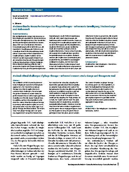 Vorschauseite 3: Medizinethische Herausforderungen der Phagentherapie – informierte Einwilligung, Studiendesign und Heilversuch