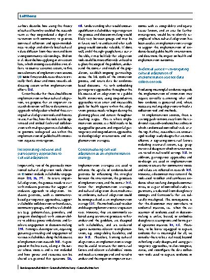 Vorschauseite 6: Narrowing the health equity gap. How can implementation science proactively facilitate the cultural adaptation of public health innovations?