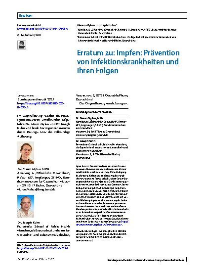 Vorschauseite 1: Erratum zu: Impfen: Prävention von Infektionskrankheiten und ihren Folgen