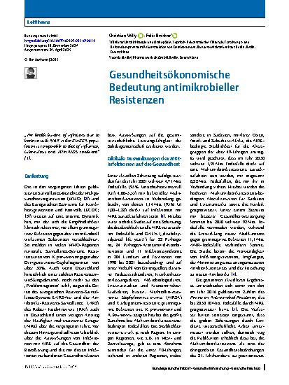 Vorschauseite 1: Gesundheitsökonomische Bedeutung antimikrobieller Resistenzen