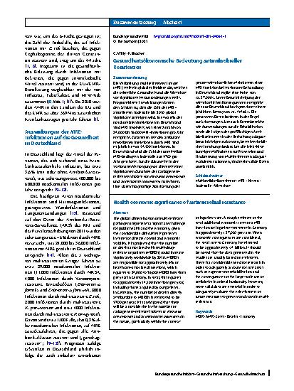 Vorschauseite 3: Gesundheitsökonomische Bedeutung antimikrobieller Resistenzen