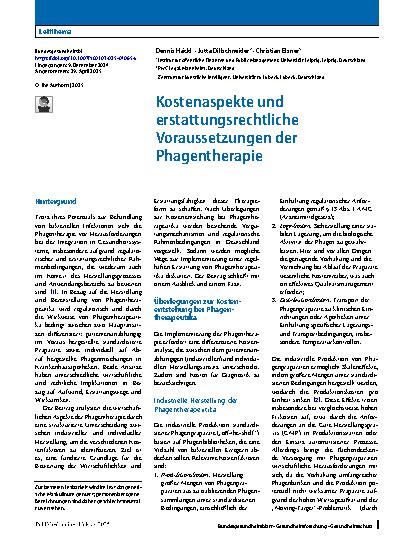 Vorschauseite 1: Kostenaspekte und erstattungsrechtliche Voraussetzungen der Phagentherapie