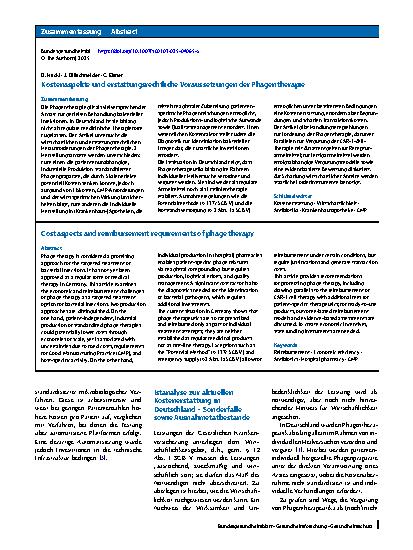 Vorschauseite 3: Kostenaspekte und erstattungsrechtliche Voraussetzungen der Phagentherapie