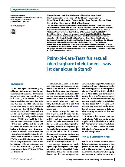 Vorschauseite 1: Point-of-Care-Tests für sexuell übertragbare Infektionen – was ist der aktuelle Stand?