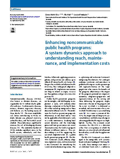 Vorschauseite 1: Enhancing noncommunicable public health programs: A system dynamics approach to understanding reach, maintenance, and implementation costs