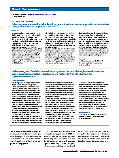 Vorschauseite 3: Enhancing noncommunicable public health programs: A system dynamics approach to understanding reach, maintenance, and implementation costs
