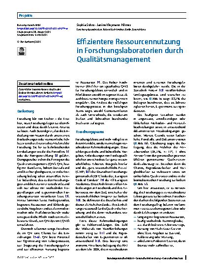 Vorschauseite 1: Effizientere Ressourcennutzung in Forschungslaboratorien durch Qualitätsmanagement