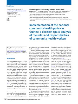 Vorschauseite 1: Implementation of the national community health policy in Guinea: a decision space analysis of the roles and responsibilities of community health workers
