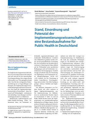 Vorschauseite 1: Stand, Einordnung und Potenzial der Implementierungswissenschaft: eine Bestandsaufnahme für Public Health in Deutschland