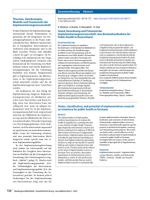 Vorschauseite 3: Stand, Einordnung und Potenzial der Implementierungswissenschaft: eine Bestandsaufnahme für Public Health in Deutschland