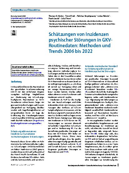 Vorschauseite 1: Schätzungen von Inzidenzen psychischer Störungen in GKV-Routinedaten: Methoden und Trends 2006 bis 2022