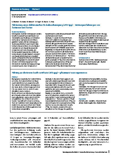 Vorschauseite 3: Pilotierung einer elektronischen Todesbescheinigung (eTB-App) – Nutzungserfahrungen von Ärztinnen und Ärzten