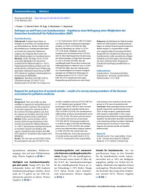 Vorschauseite 3: Anfragen zu und Praxis von Suizidassistenz – Ergebnisse einer Befragung unter Mitgliedern der Deutschen Gesellschaft für Palliativmedizin (DGP)