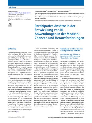 Vorschauseite 1: Partizipative Ansätze in der Entwicklung von KI-Anwendungen in der Medizin: Chancen und Herausforderungen
