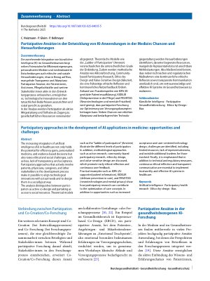 Vorschauseite 3: Partizipative Ansätze in der Entwicklung von KI-Anwendungen in der Medizin: Chancen und Herausforderungen
