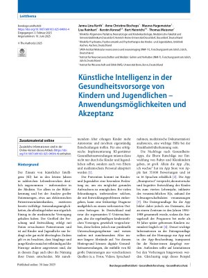 Vorschauseite 1: Künstliche Intelligenz in der Gesundheitsvorsorge von Kindern und Jugendlichen – Anwendungsmöglichkeiten und Akzeptanz