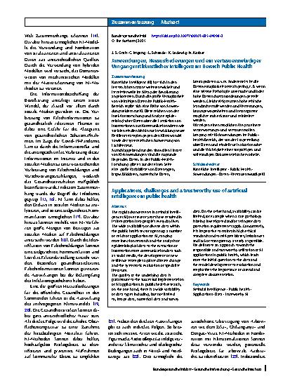 Vorschauseite 3: Anwendungen, Herausforderungen und ein vertrauenswürdiger Umgang mit künstlicher Intelligenz im Bereich Public Health