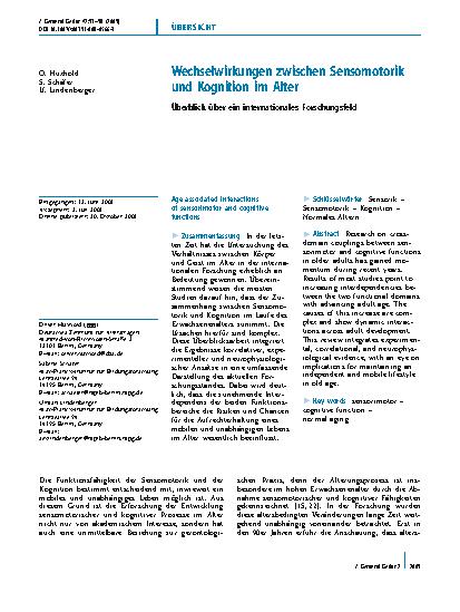 Vorschauseite 1: Wechselwirkungen zwischen Sensomotorik und Kognition im Alter