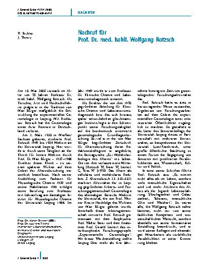 Vorschauseite 1: Nachruf für Prof. Dr. med. habil. Wolfgang Rotzsch